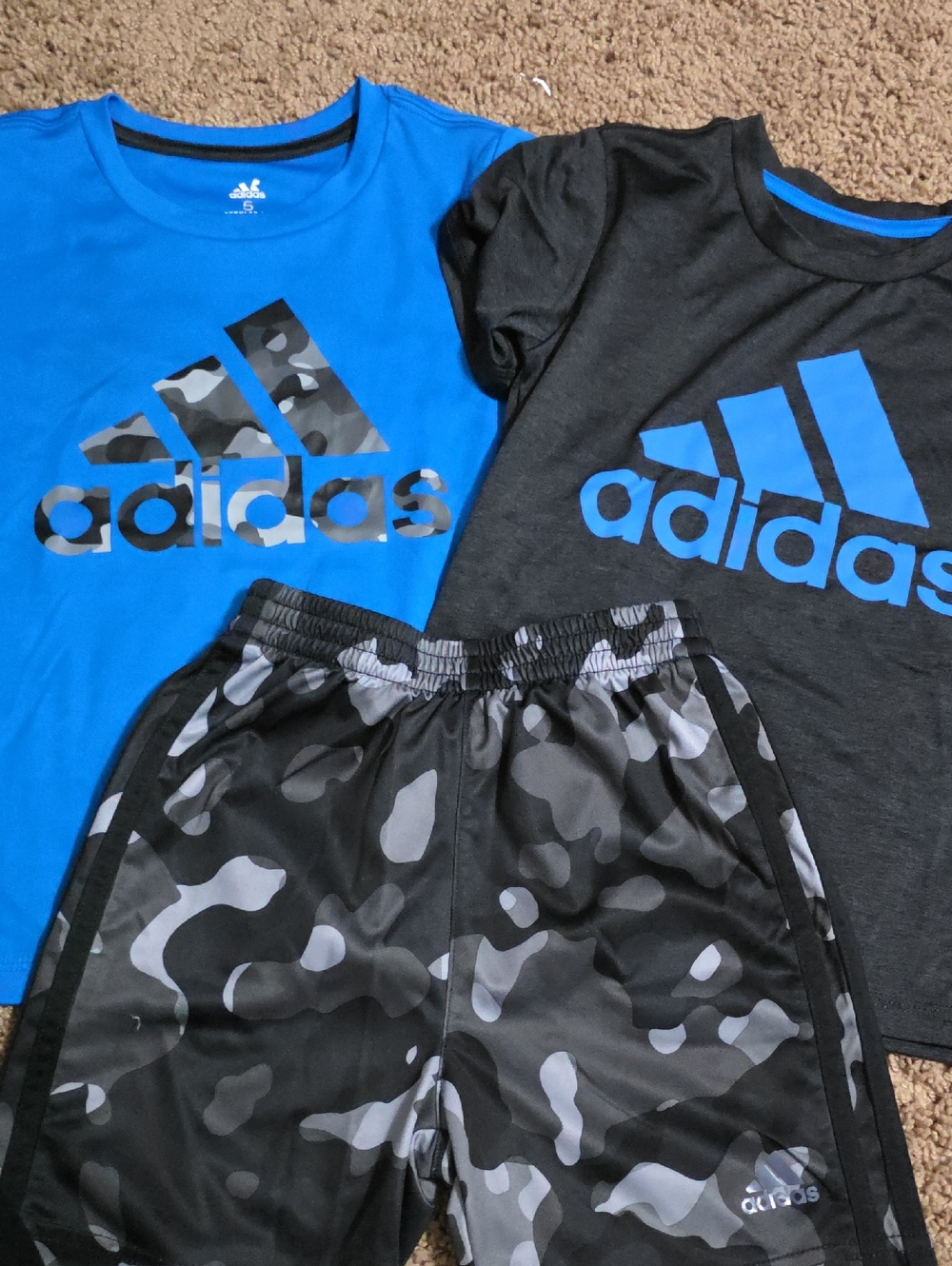 adidas Blue & Charcoal Boys 3-Piece Athletic Set with Camo Shorts